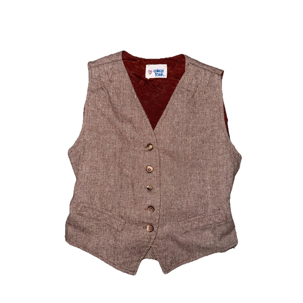 College Town Tan Tweed Waist Cinch Hippy Mid Vest Women's Size Small VTG 70s